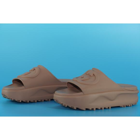 Gucci Miami GG Logo Rubber Slide Platform Mule Sandals Size 39 New $590 Camel - Picture 4 of 11